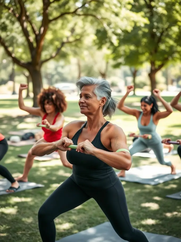 An image of senior citizens enjoying a FLASH'BALL SPORT fitness class, demonstrating the organization's commitment to lifelong health and wellness.