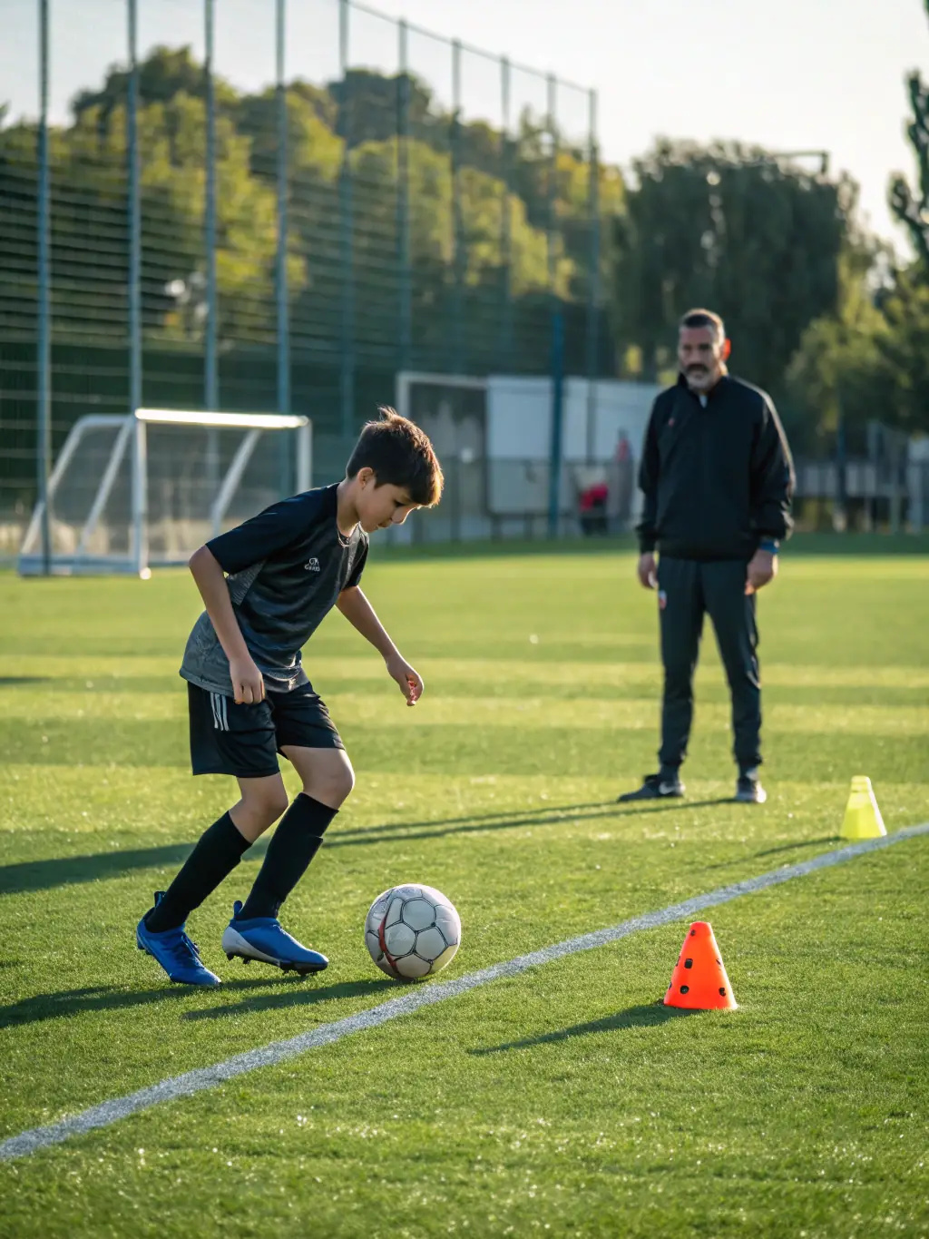 A FLASH'BALL SPORT coach guiding a young player, demonstrating skill development and personalized attention.