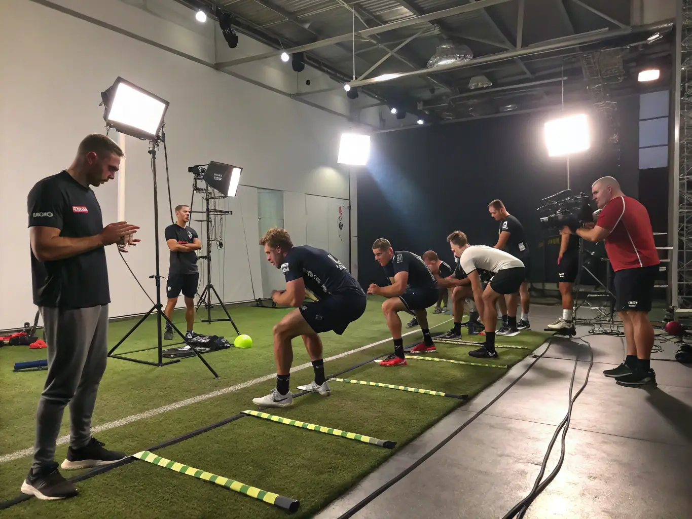 A focused image of athletes training and developing their skills in a structured environment, emphasizing the skill development aspect of FLASH'BALL SPORT's programs.