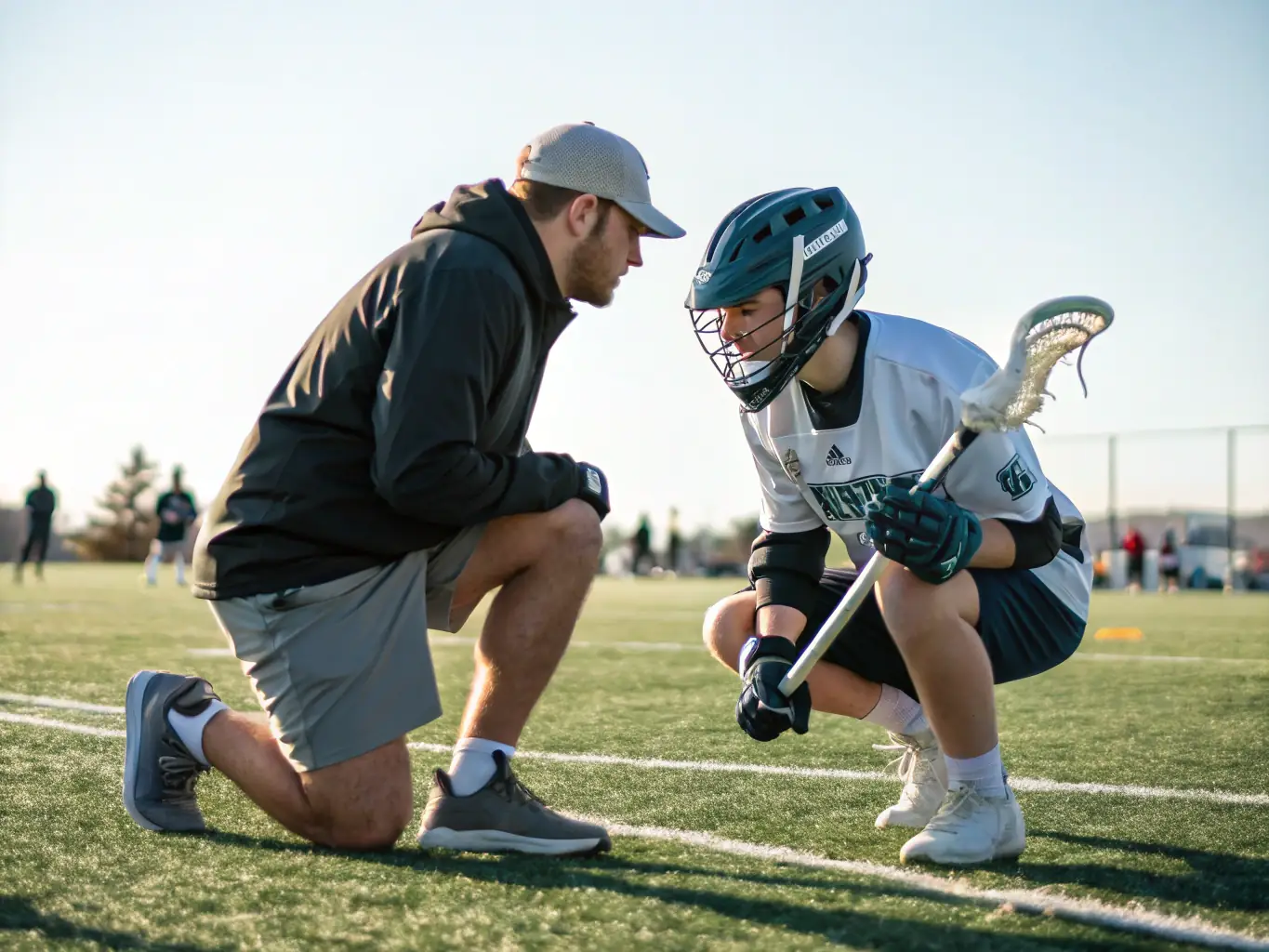 A coach providing personalized instruction to a participant during a FLASH'BALL SPORT session, emphasizing skill development.