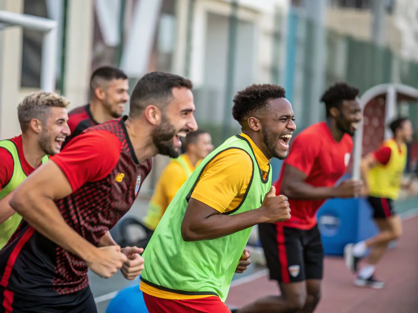 A group of diverse individuals participating in a FLASH'BALL SPORT training session, showcasing teamwork and active engagement.
